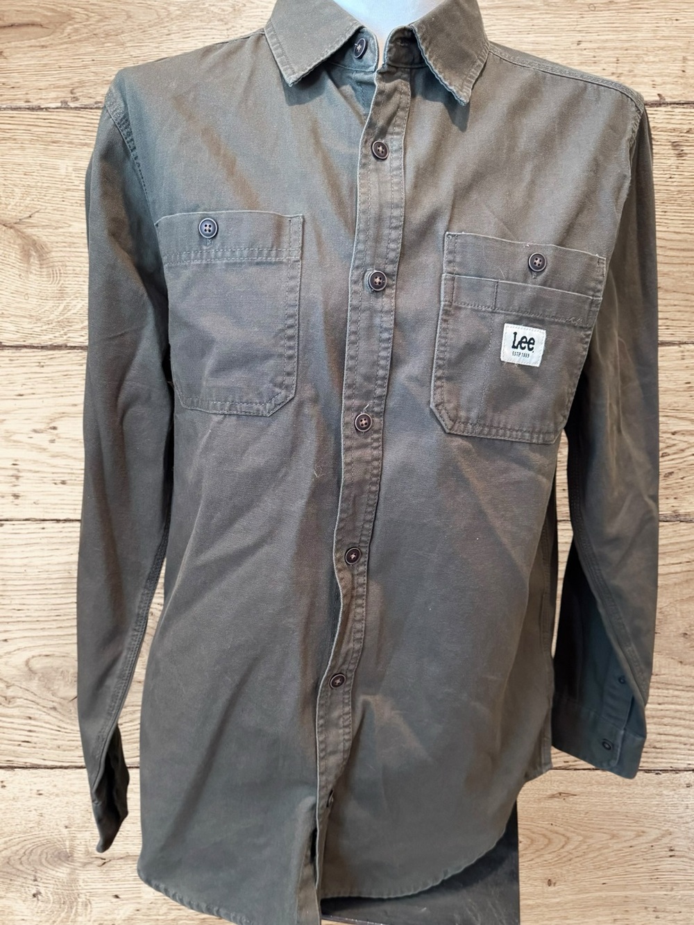Lee Men’s M Brown Workwear Utility Shirt 100% Cotton Double Pocket Regular Fit